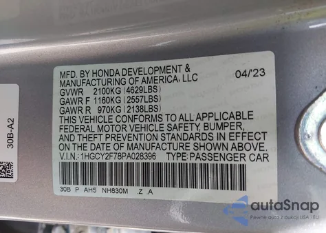 2023 Honda Accord Hybrid Sport-L z USA, uszkodzony, nr VIN 1HGCY2F78PA028396